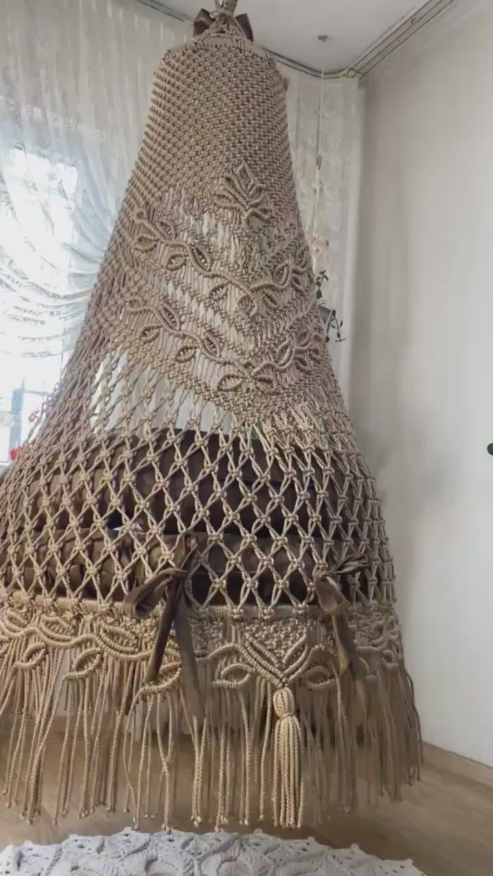 Brown Macrame Swing With Back Cushion in 40 inches